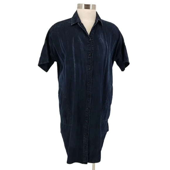 Current Elliott Shirt Smock Dress Oversized Button Dark Wash Denim Revolve - Picture 1 of 8